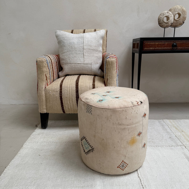 Vintage Moroccan Round Floor Pouf | Small