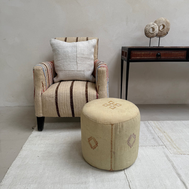 Vintage Moroccan Round Floor Pouf | Small