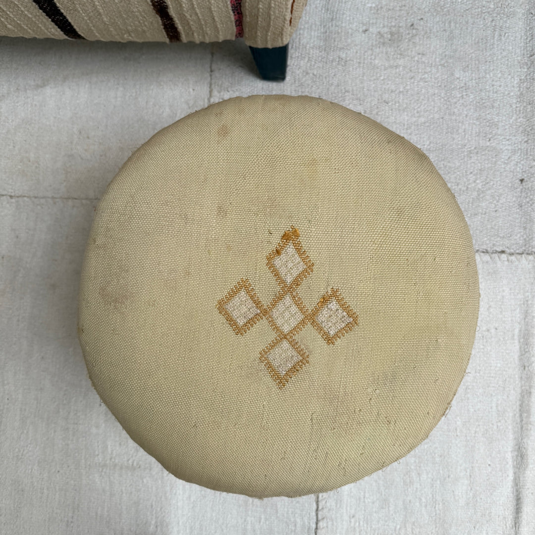 Vintage Moroccan Round Floor Pouf | Small