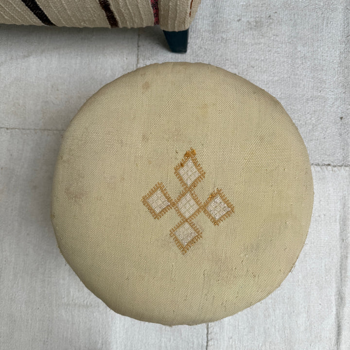 Vintage Moroccan Round Floor Pouf | Small