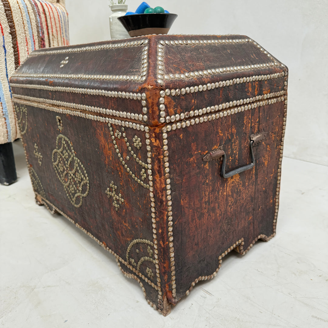 Vintage Studded Leather Trunk | Zola