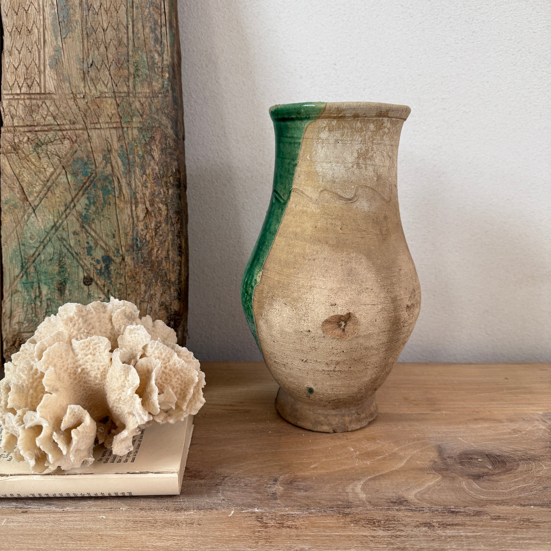 Vintage Moroccan vase half green
