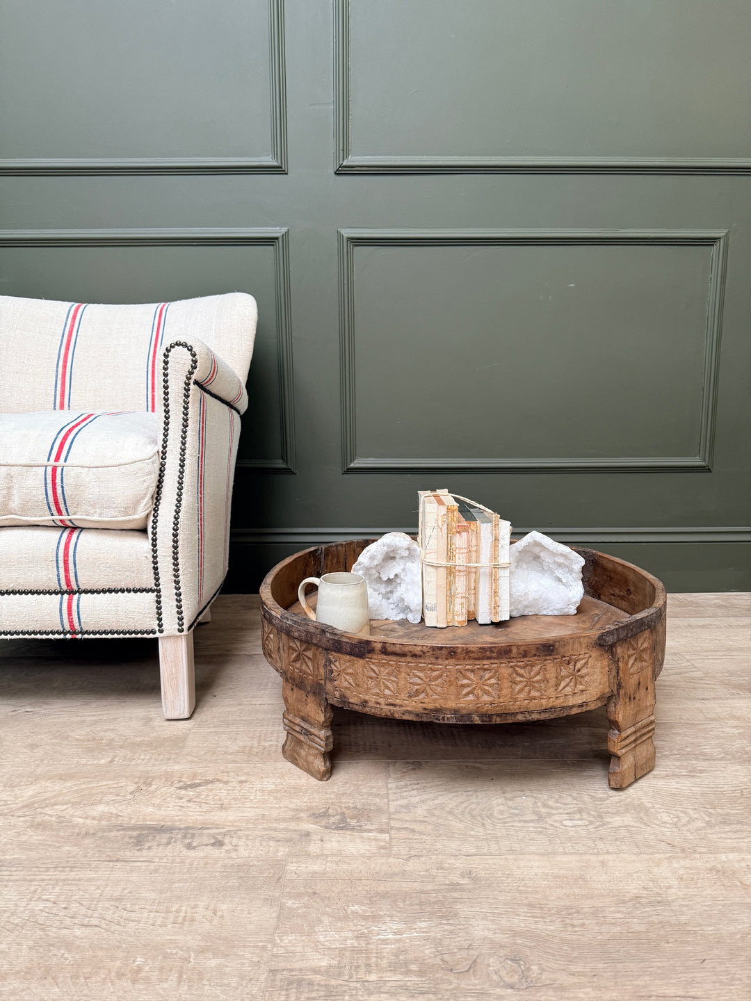 Antique Carved Round Chakki Coffee Table | Samual