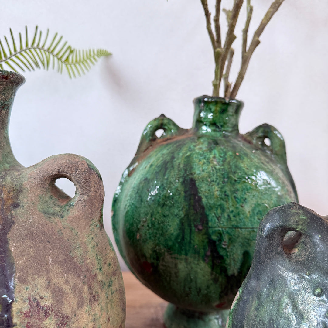 Large Round Green Tamegroute Vase