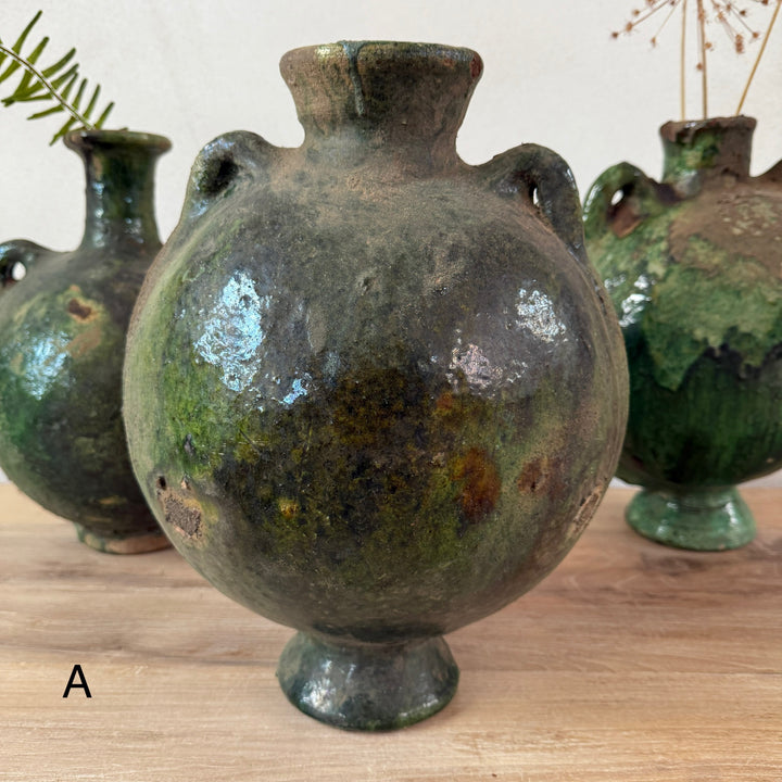 Large Round Green Tamegroute Vase
