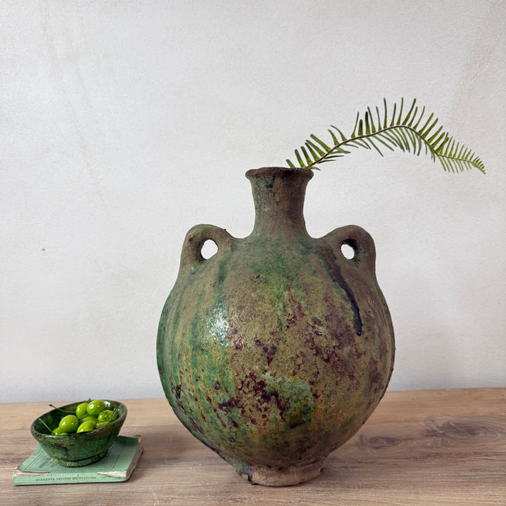Large Round Green Tamegroute Vase