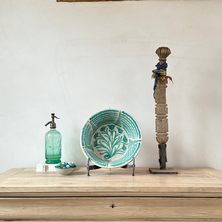 Vintage turquiose embelished bowl from Fez