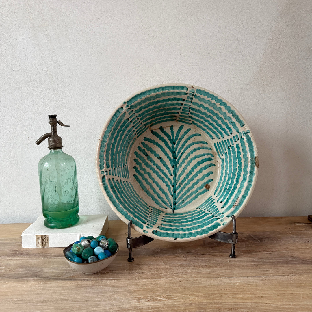 Vintage turquiose embelished bowl from Fez
