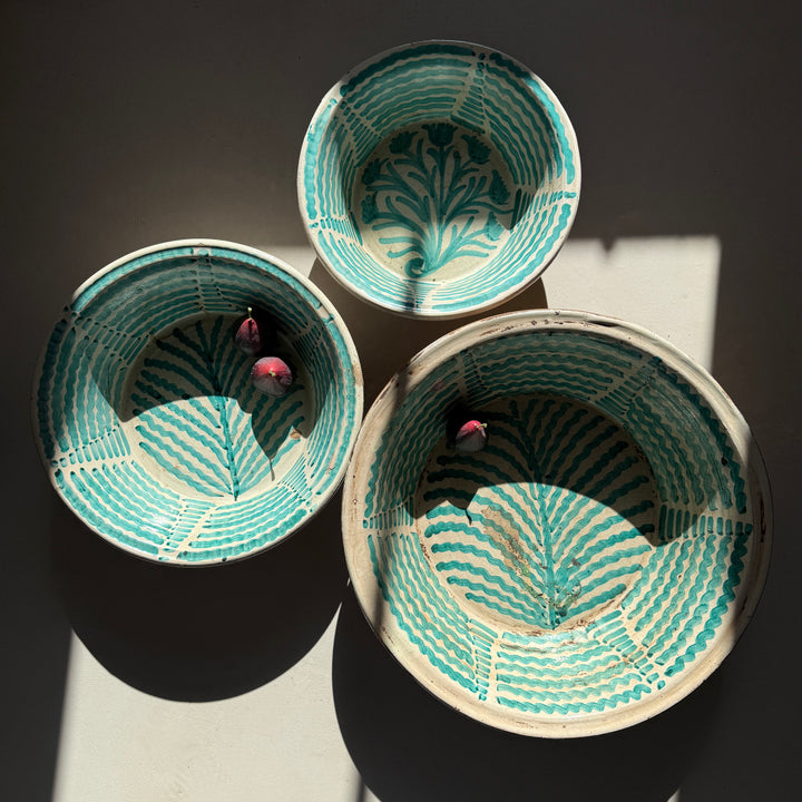 Vintage turquiose embelished bowl from Fez