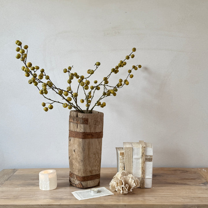 Large Antique Wooden Square Vase