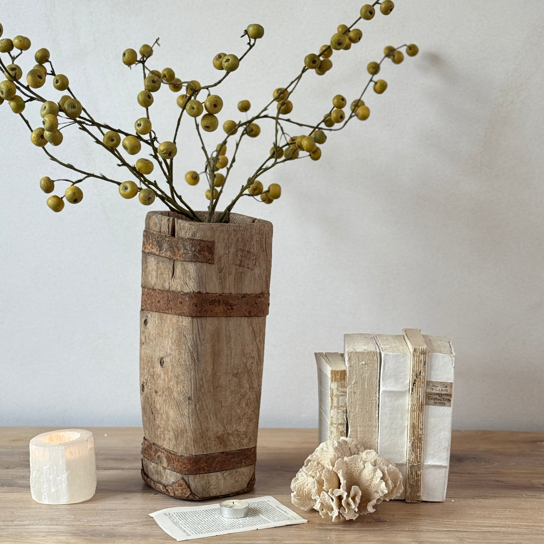 Large Antique Wooden Square Vase