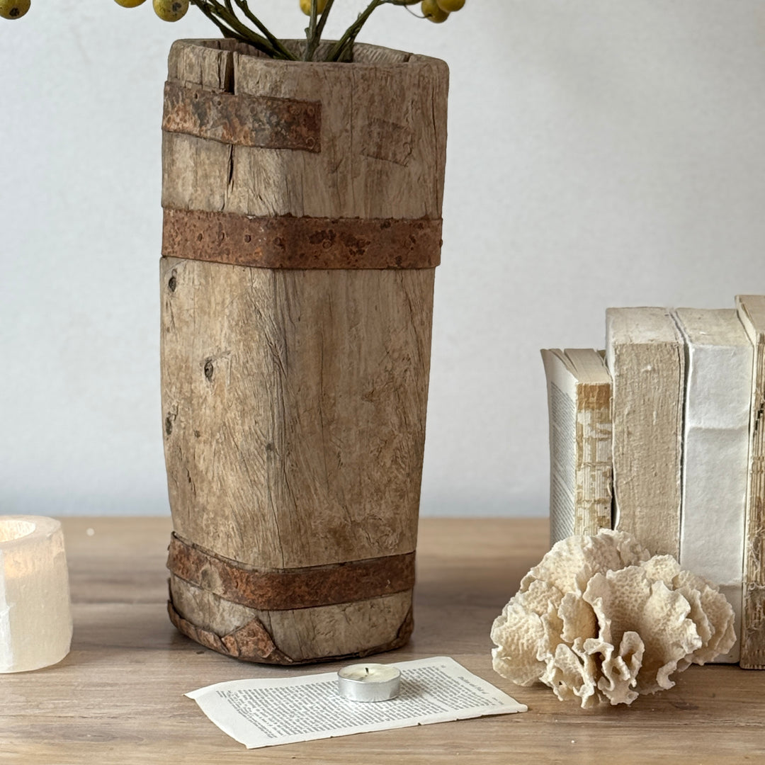 Large Antique Wooden Square Vase