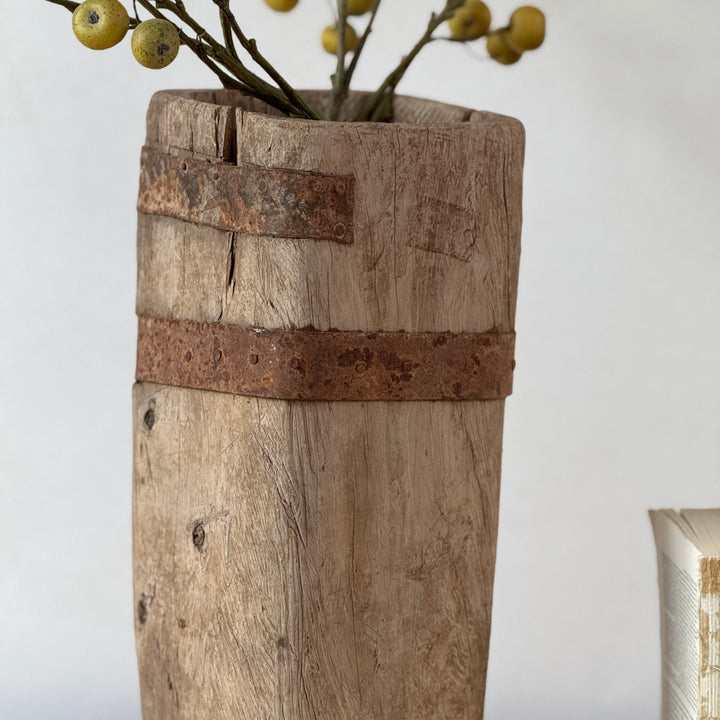 Large Antique Wooden Square Vase