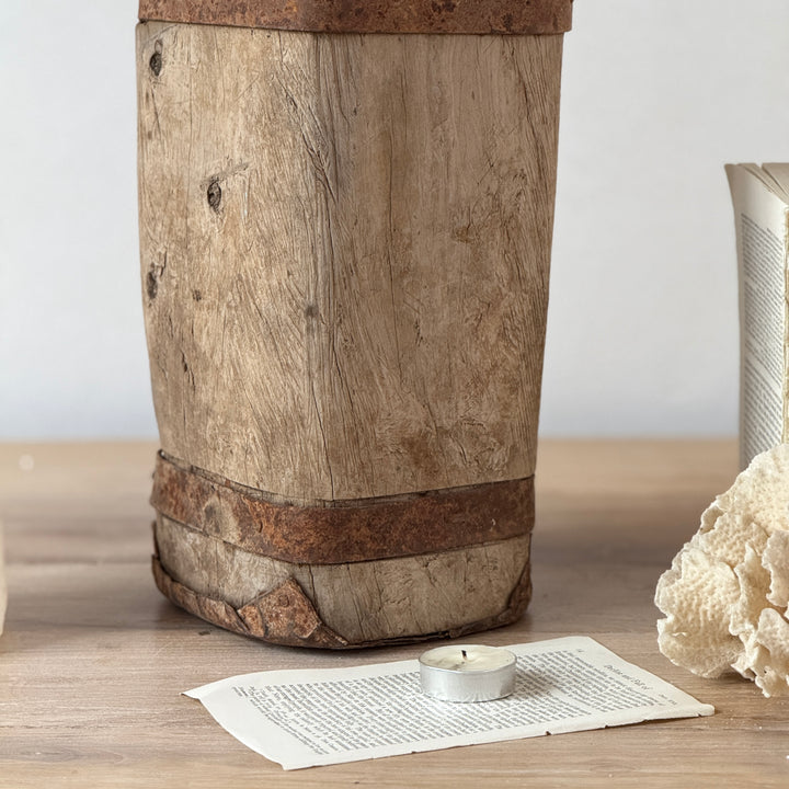 Large Antique Wooden Square Vase