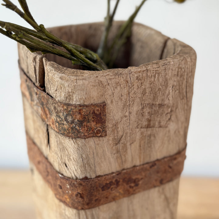 Large Antique Wooden Square Vase