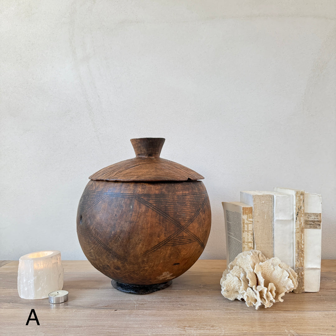 Etched Antique Moroccan Lidded Pot