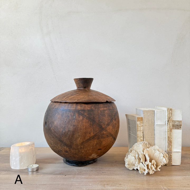 Etched Antique Moroccan Lidded Pot