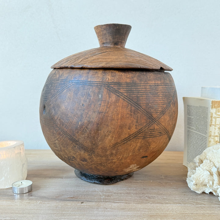 Etched Antique Moroccan Lidded Pot