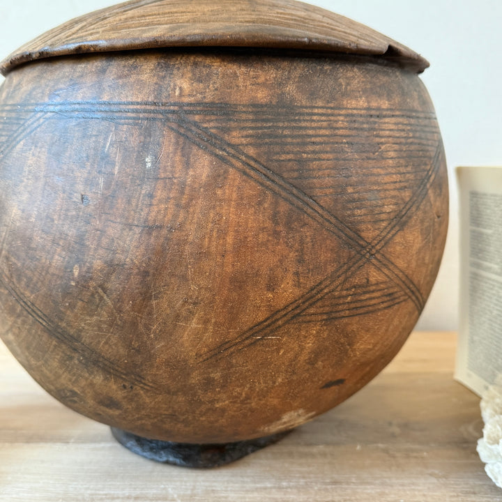 Etched Antique Moroccan Lidded Pot