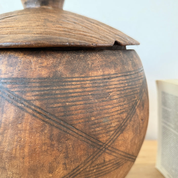 Etched Antique Moroccan Lidded Pot