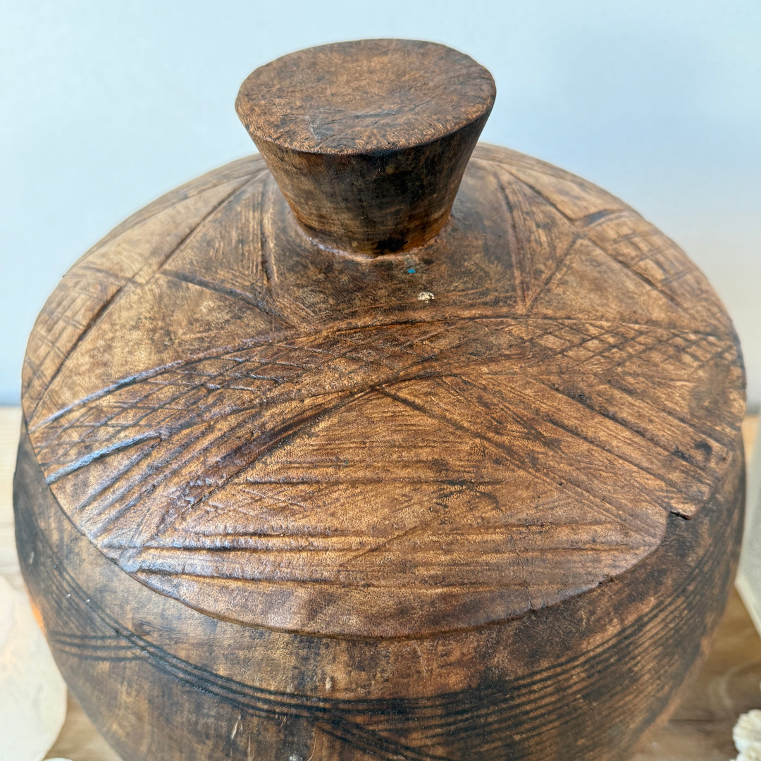 Etched Antique Moroccan Lidded Pot