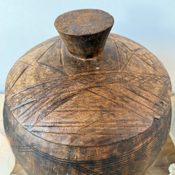 Etched Antique Moroccan Lidded Pot