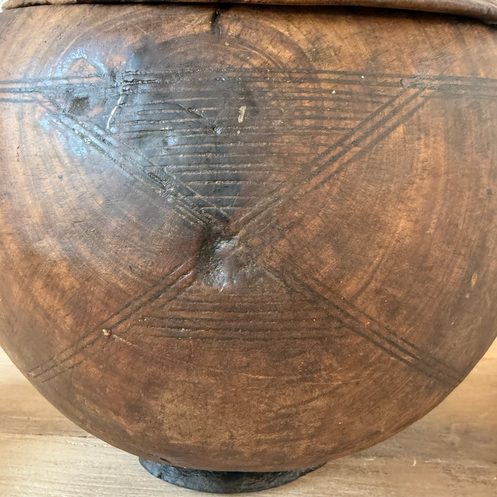 Etched Antique Moroccan Lidded Pot
