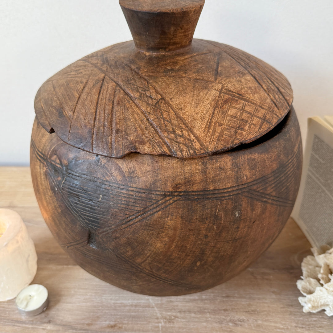 Etched Antique Moroccan Lidded Pot