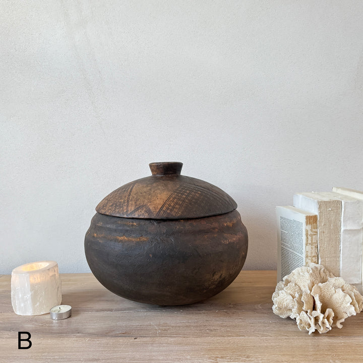 Etched Antique Moroccan Lidded Pot
