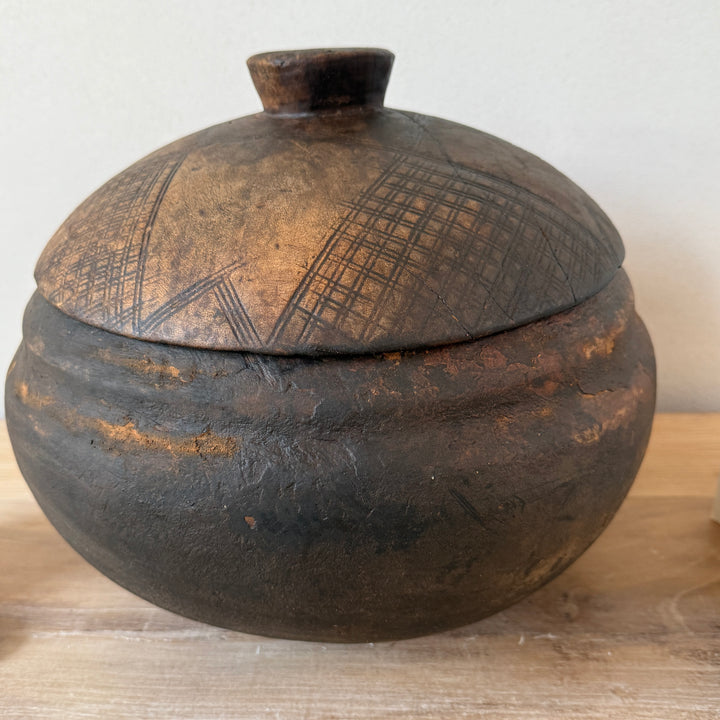 Etched Antique Moroccan Lidded Pot