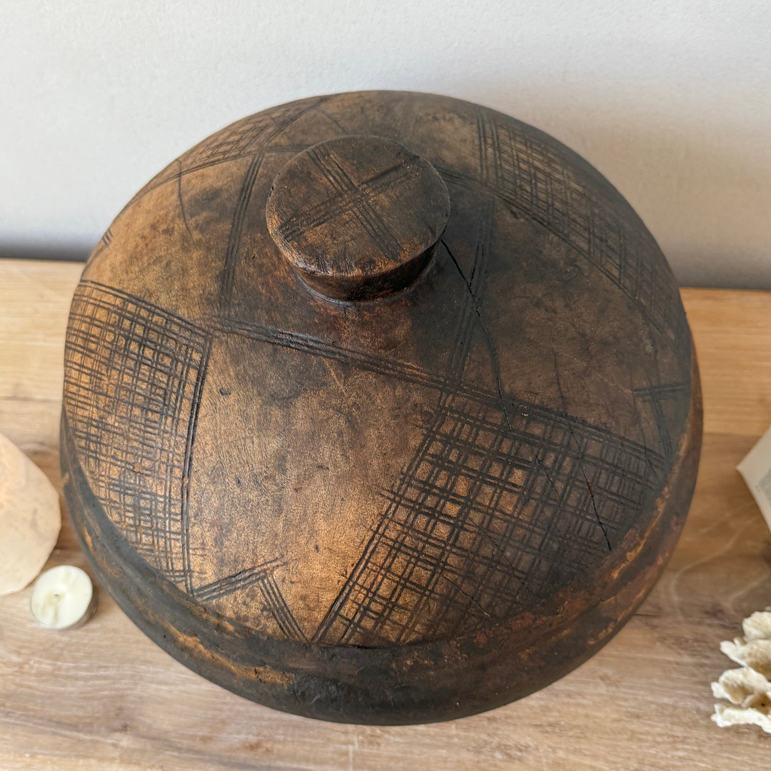 Etched Antique Moroccan Lidded Pot
