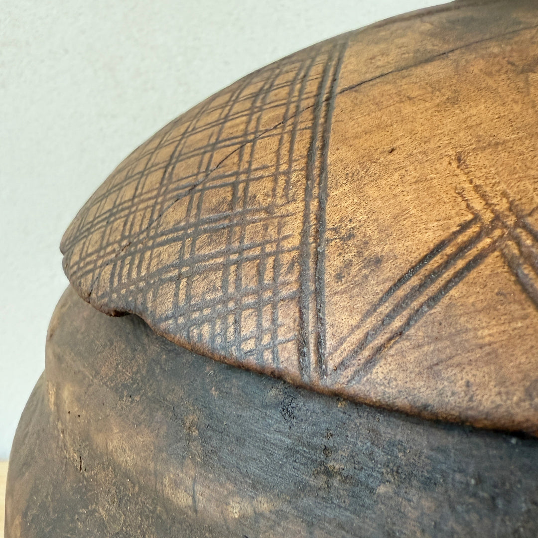 Etched Antique Moroccan Lidded Pot