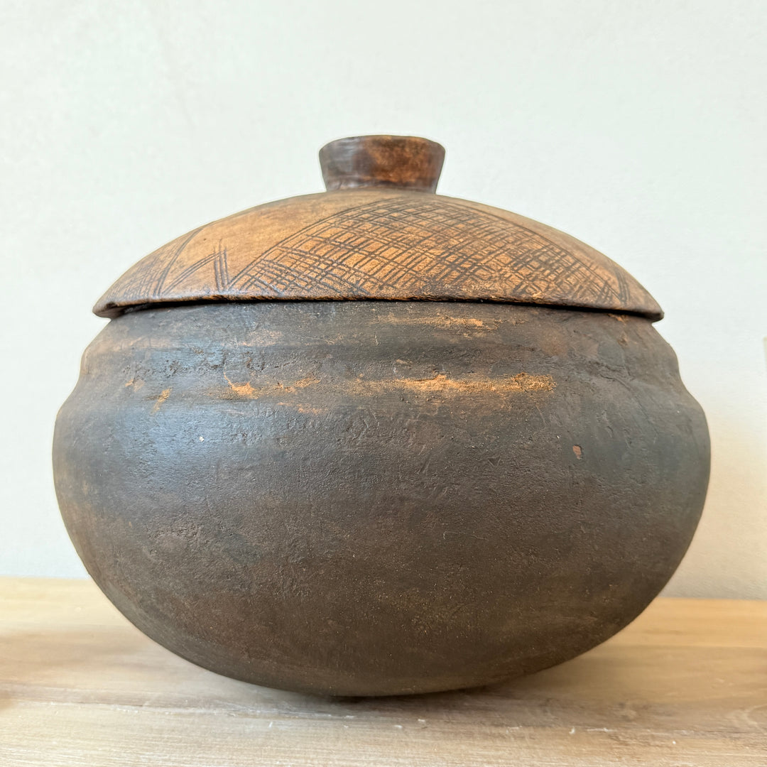 Etched Antique Moroccan Lidded Pot