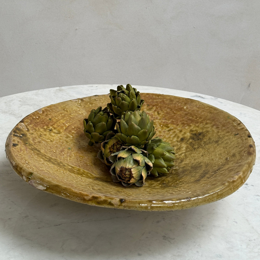 Green decorative Moroccan plate yellow | XL