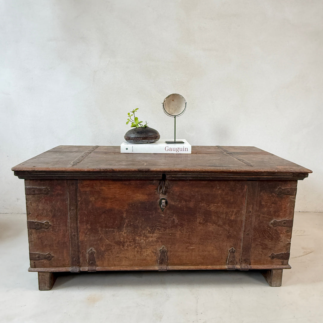 Antique Indian Wooden Storage Chest with Iron Strapwork | Adira