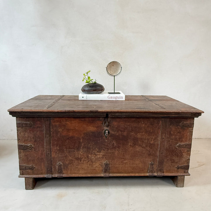 Antique Indian Wooden Storage Chest with Iron Strapwork | Adira