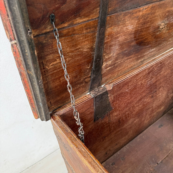 Antique Indian Wooden Storage Chest with Iron Strapwork | Adira