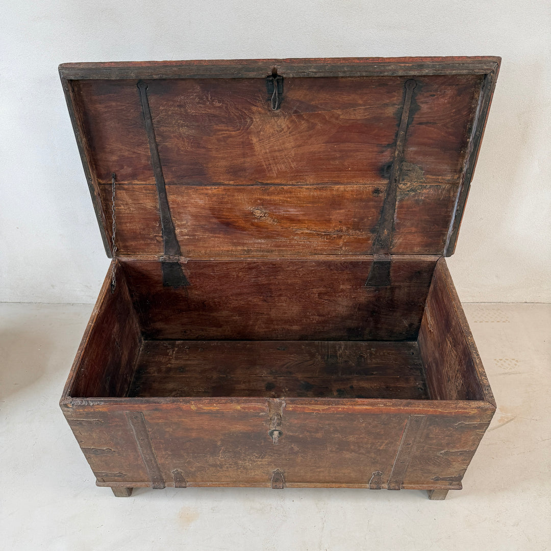 Antique Indian Wooden Storage Chest with Iron Strapwork | Adira