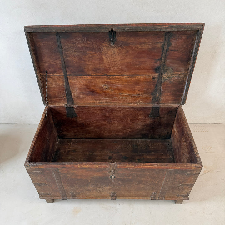 Antique Indian Wooden Storage Chest with Iron Strapwork | Adira