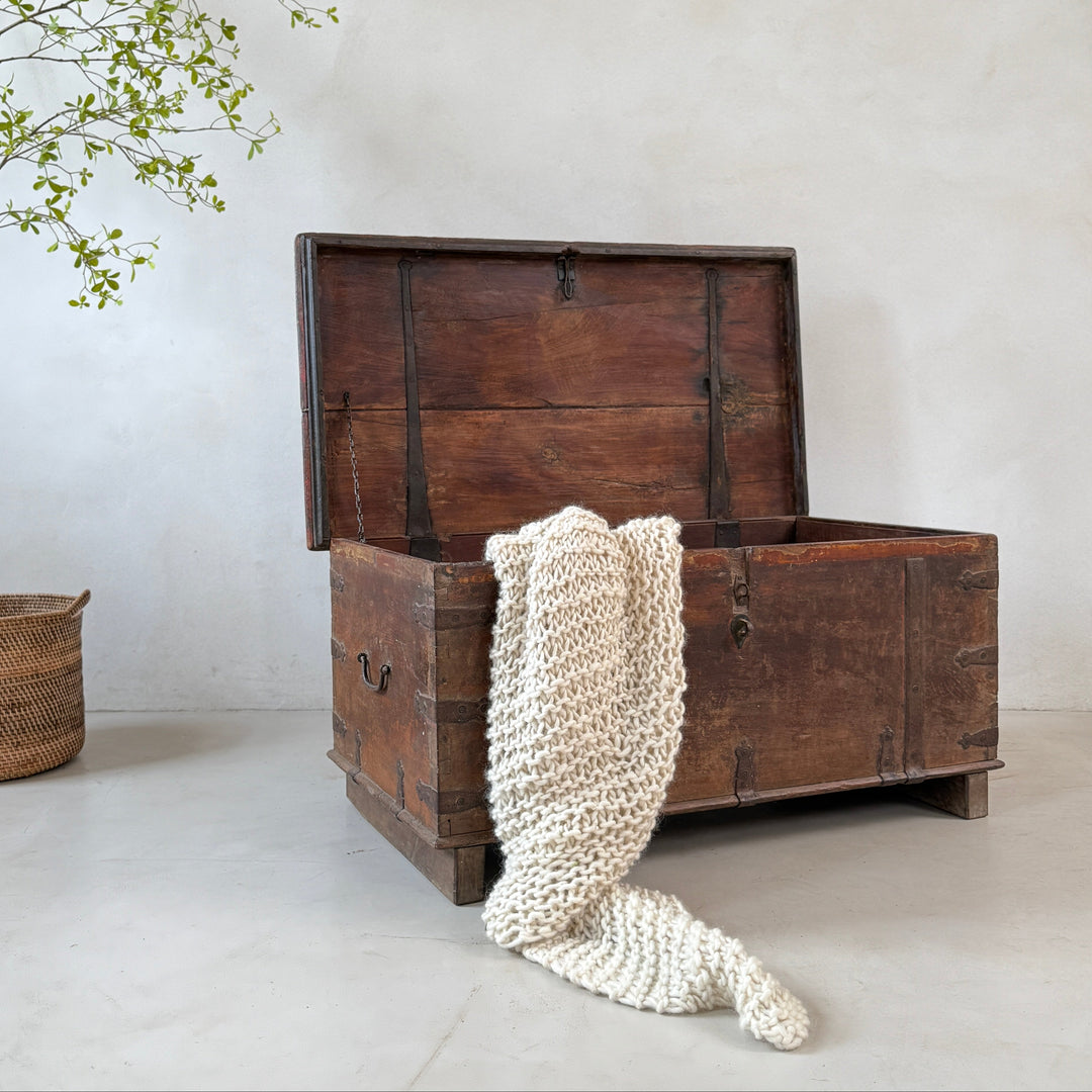 Antique Indian Wooden Storage Chest with Iron Strapwork | Adira