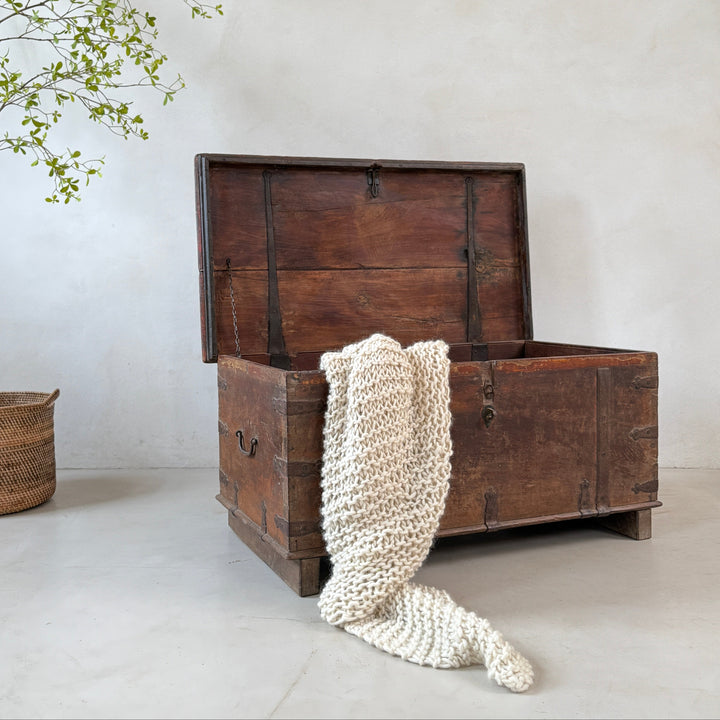Antique Indian Wooden Storage Chest with Iron Strapwork | Adira