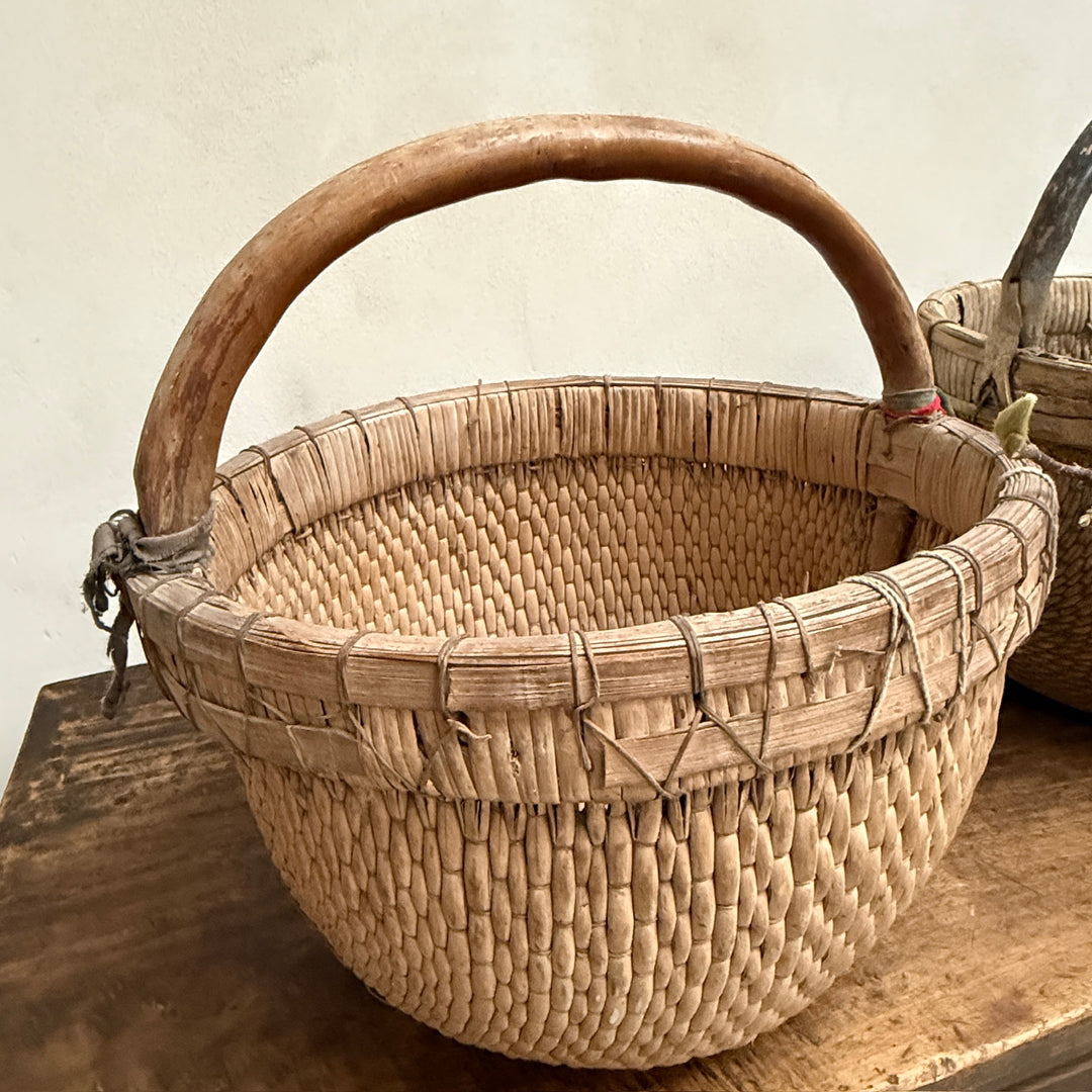 Antique Round Woven Market Basket
