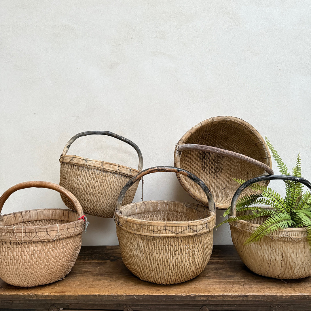 Antique Round Woven Market Basket