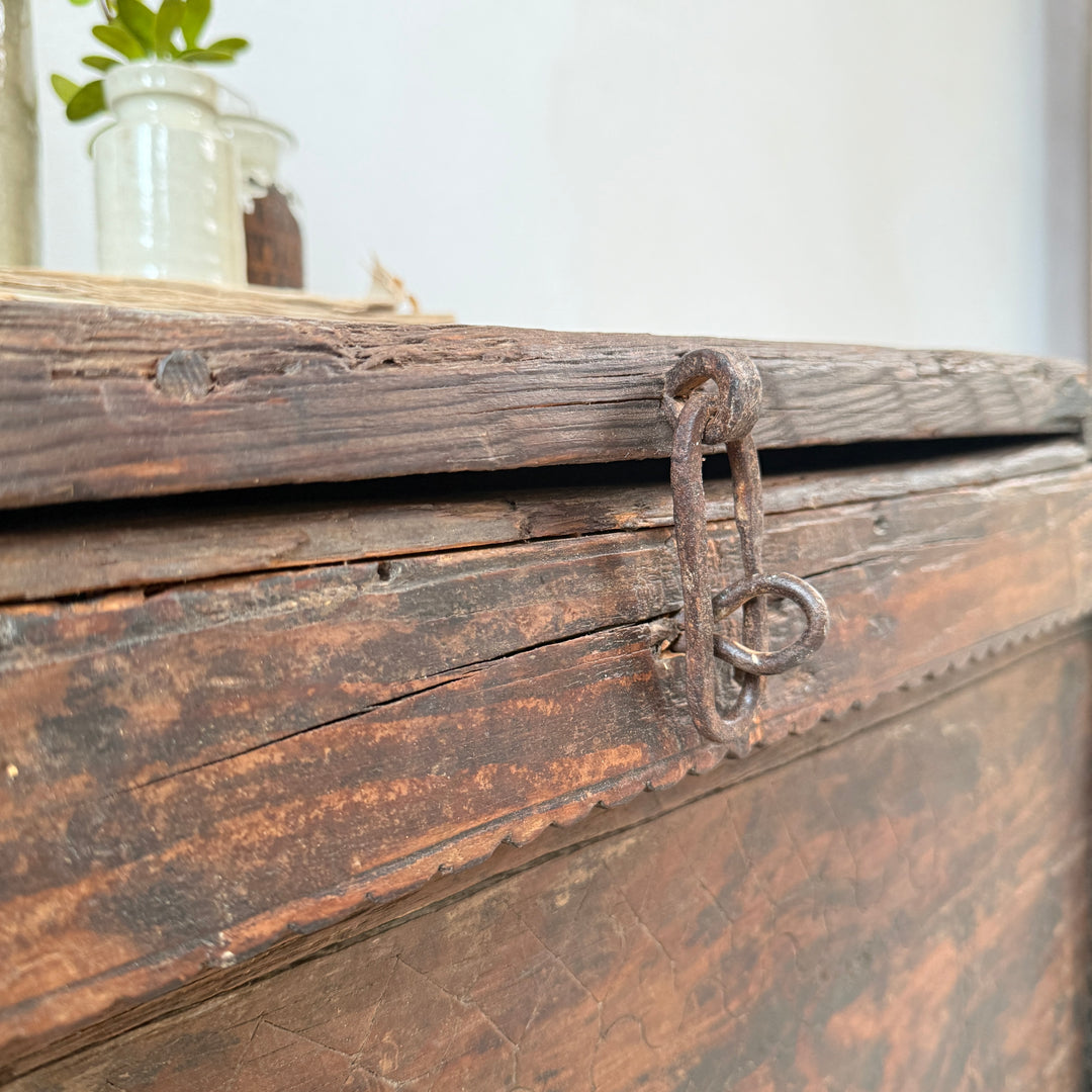 Antique Handcarved Primitive Dark Teak Blanket Box | Tari