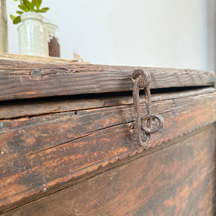 Antique Handcarved Primitive Dark Teak Blanket Box | Tari