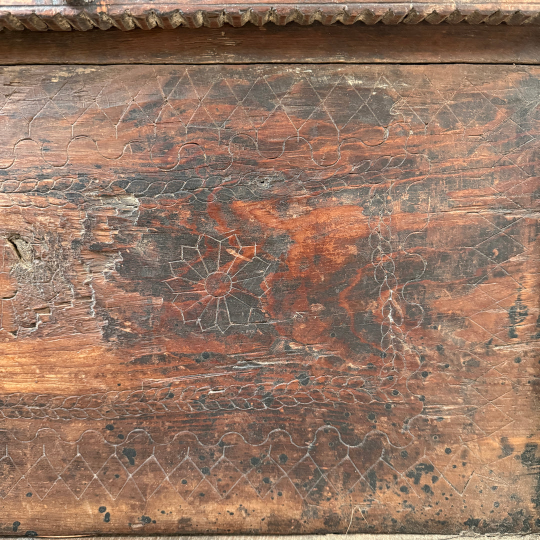 Antique Handcarved Primitive Dark Teak Blanket Box | Tari