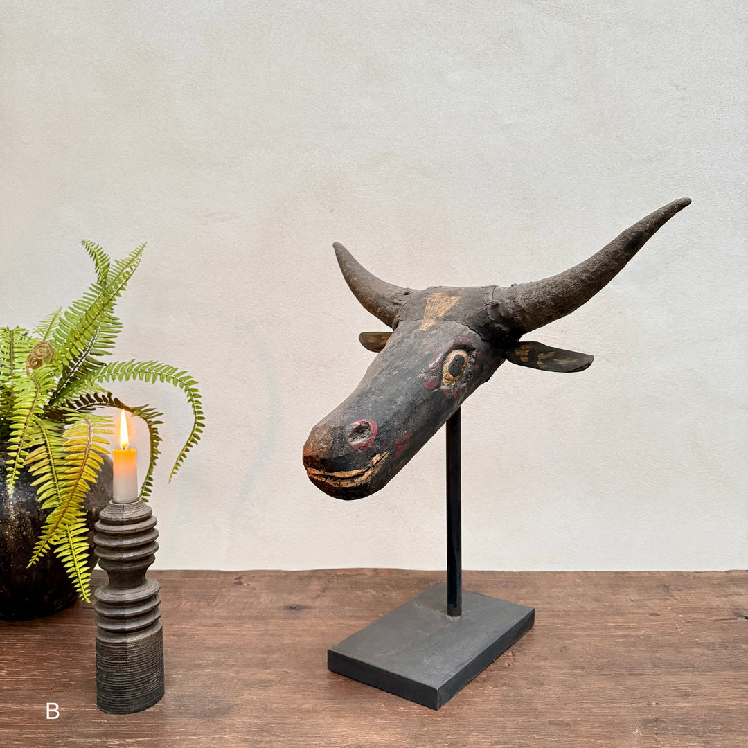 Antique Cow Head Sculpture