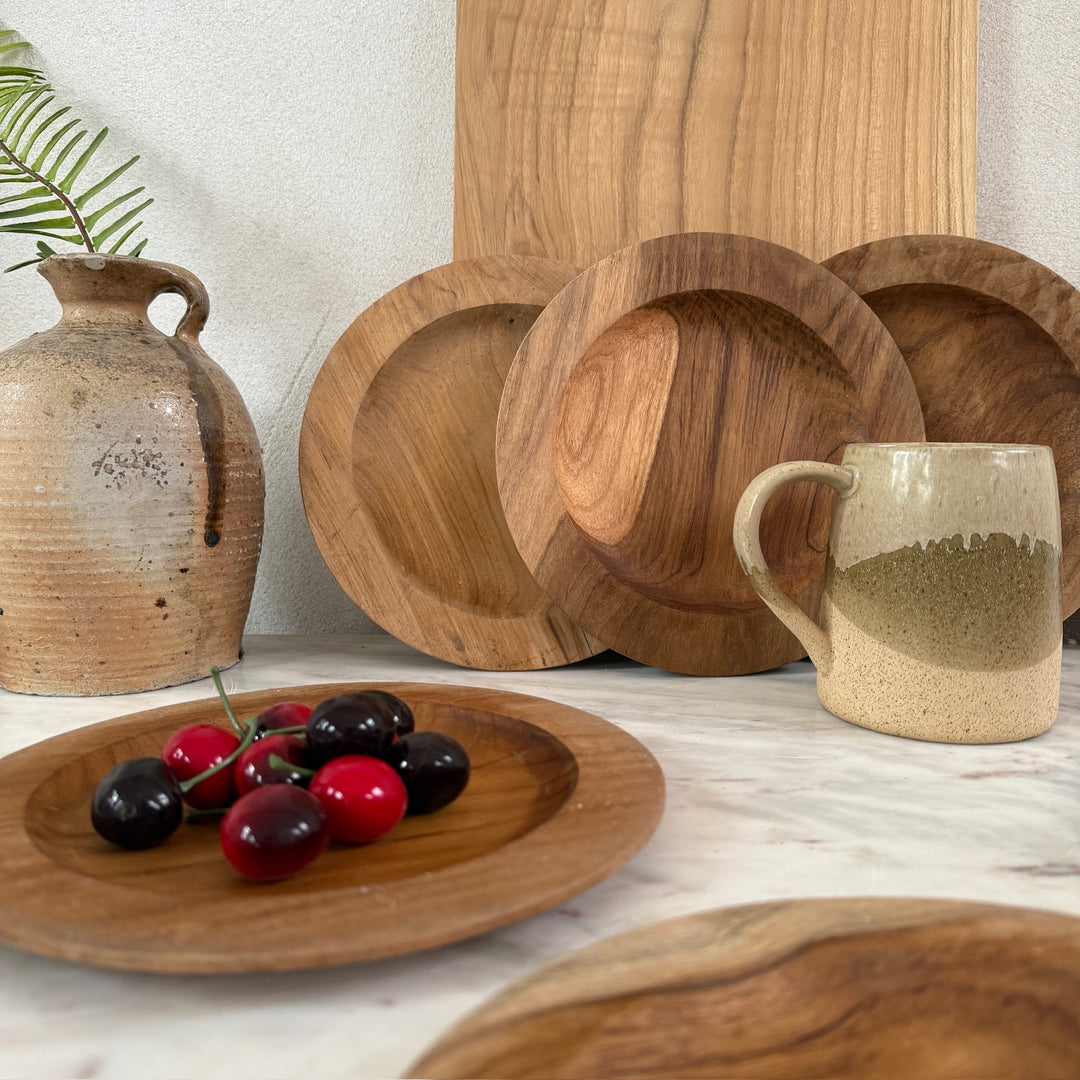 Round Teak Wooden Plate