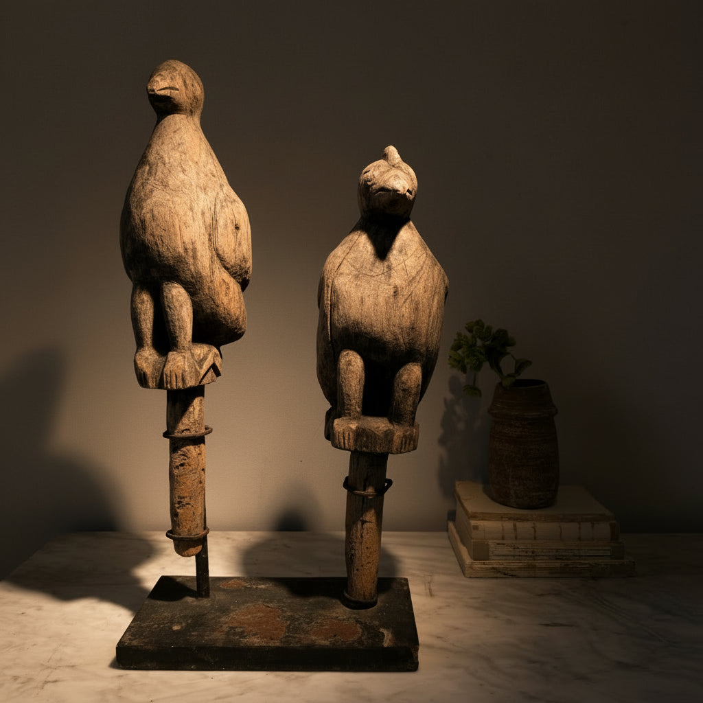 Wooden Two Birds Sculpture | Kadu