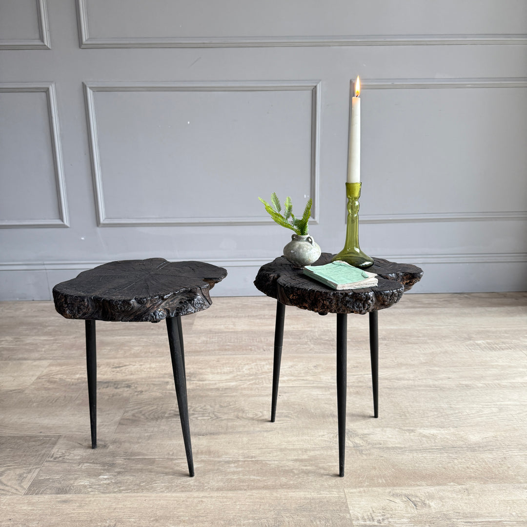 Pair of small burr walnut side tables